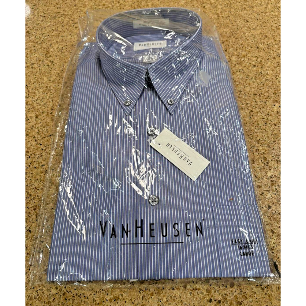 Van Heusen Men’s Button Down Shirt Blue Stripe Long Sleeve Dress Shirt Size L